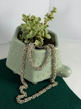 Sterling Silver 825 Byzantine Chain Necklace & Bracelet Set 85g Vintage